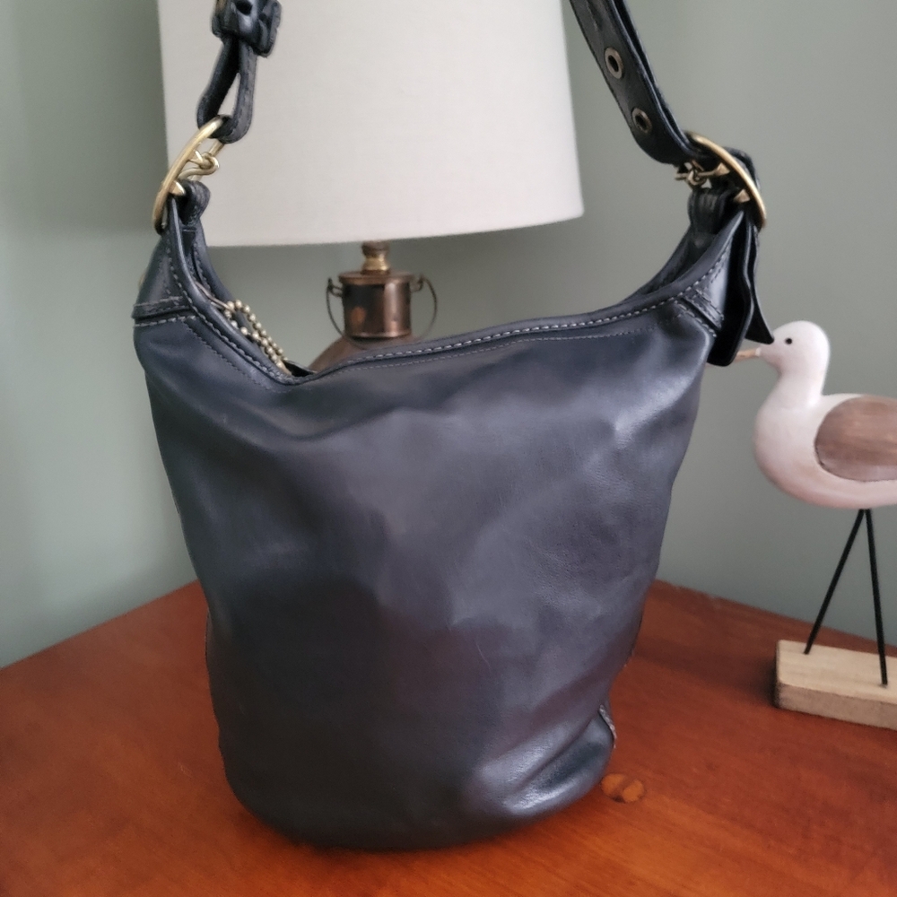 Coach 11422 Bleecker Tattersall Bucket Bag Black Vachetta Leather Purse Y2K - Picture 6 of 15